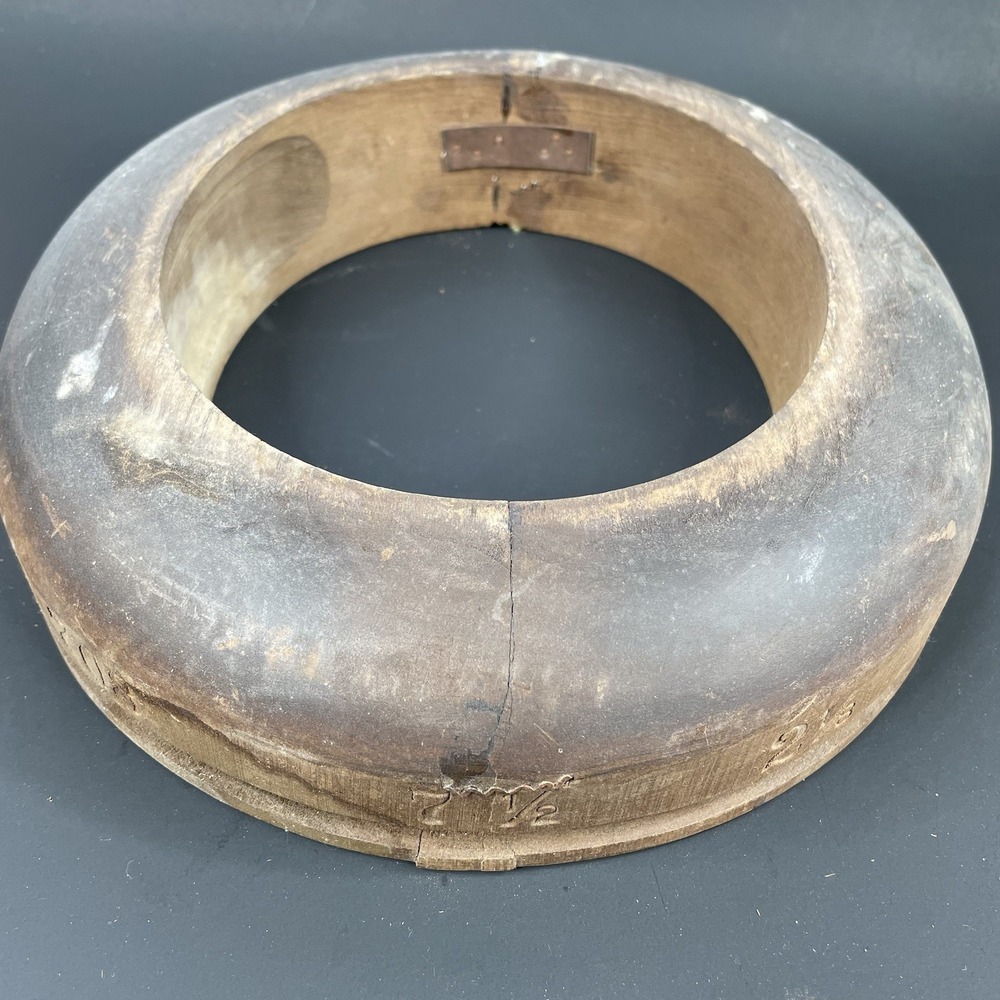 Antique Unmarked Wood Hat Block Millinery Hatters Brim Mold Form 7 1/2